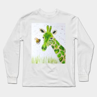 Cute Green Giraffe and a Bumble bee Long Sleeve T-Shirt